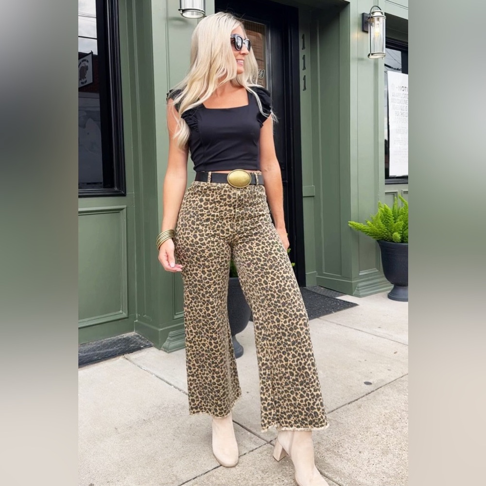 Leopard Print Mid Rise Denim Twill Jeans